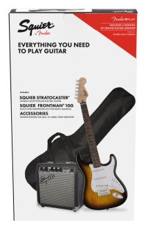 Squier Affinity Stratocaster brown sunburst elgitar med Fender Frontman 10watt forsterker.  Startpakke. 