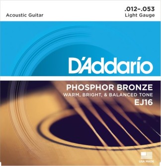 DAddario Phosphor Bronze EJ16 akustisk strengesett 012 til 053, phosphor bronze legering på stålkjerne