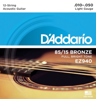 D`Addario American Bronze akustisk 12-strengs strengesett 010 til 050, bronse utenpå stålkjerne