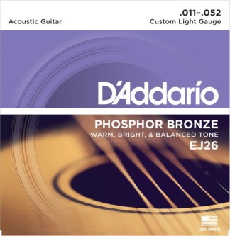 D Addario EJ26 Phosphor Bronze akustisk strengesett 011 til 052, phosphor bronze legering på stålkjerne
