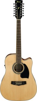 Ibanez PF1512  ECE -Natur 12 strengs gitar med mikrofon.  Tynn lakkfeil i lokket  som er grunnen til redusert pris 