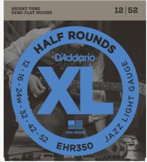 D'Addario HALF ROUNDS strengesett el.gitar - EHR350. Jazz Light.    Spunnet 3. streng          
