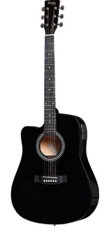 Sant Guitars AC-86EQL BK venstrehendt-stålstrengs gitar sort  med mikrofon system og bag samt reim+ plekter 