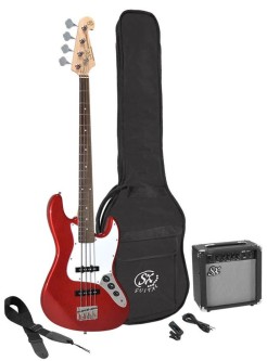 SX SB1SK-CAR rød  Precision -style electric bass +15watt amp +gigbag +s trap. I flott gaveeske 